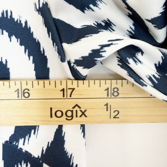 Gretchen Scott Jersey Ruffneck Dress Navy & White Arabesque Pattern Womens Small - Picture 11 of 12